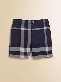 A dark and deep palette of oversized checks gives your young man's warm weather wardrobe an edge of sophistication.Elasticized back waistSingle button and belt loopsZip flyFlat frontAngled button pocketsBack button-flap pocketsCottonMachine washImported A dark and deep palette of oversized checks gives your young man's warm weather wardrobe an edge of sophistication.Elasticized back waistSingle button and belt loopsZip flyFlat frontAngled button pocketsBack button-flap pocketsCottonMachine washImported
