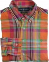 Polo Ralph Lauren Custom-Fit Poplin Madras Button Down (Large, Orange/Pink)