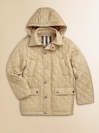 Keeping him cozy on school days and right through the weekend, this easy classic with diamond quilting and a detachable hood offers warmth without bulk so it won't ever get in his way.Snap-off hood with check liningSpread collarFront zip close under snap placketLong sleevesAngled welt chest pocketsFront snap-flap patch pocketsFully linedNylonMachine washImported Please note: Number of snaps may vary depending on size ordered. Keeping him cozy on school days and right through the weekend, this easy classic with diamond quilting and a detachable hood offers warmth without bulk so it won't ever get in his way.Snap-off hood with check liningSpread collarFront zip close under snap placketLong sleevesAngled welt chest pocketsFront snap-flap patch pocketsFully linedNylonMachine washImported Please note: Number of snaps may vary depending on size ordered.