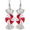 2 1/4 Christmas Xmas Candy Earrings In Red With Silver Finish