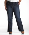 Levi's plus size boot cut jeans feature a contoured waistband for a defined fit without gapping.