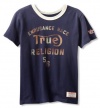 True Religion Boys 2-7 Endurance Race Short Sleeve Contrast Ringer Tee, Navy/Cream, X-Small (2/3)