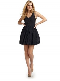 THE LOOKCrinkled, textured pattern throughoutSleevelessPleated skirtBubble hemSheer back bodiceExposed back zipperTHE FITAbout 34 from shoulder to hemTHE MATERIAL39% polyamide/35% polyester/26% acrylicCARE & ORIGINDry cleanImportedModel shown is 5'10 (177cm) wearing US size 4. THE LOOKCrinkled, textured pattern throughoutSleevelessPleated skirtBubble hemSheer back bodiceExposed back zipperTHE FITAbout 34 from shoulder to hemTHE MATERIAL39% polyamide/35% polyester/26% acrylicCARE & ORIGINDry cleanImportedModel shown is 5'10 (177cm) wearing US size 4.