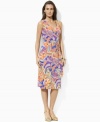 Smooth paisley jersey flatters the body in a feminine A-line silhouette with an elegant cross-wrap neckline, in this Lauren by Ralph Lauren look.
