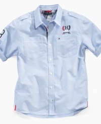 Wave the flag. He can find his place in the winner's circle of cool style in this David Oxford shirt from Tommy Hilfiger. Wave the flag. He can find his place in the winner's circle of cool style in this David Oxford shirt from Tommy Hilfiger.
