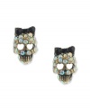Tough yet tender. A skull motif may have an eerie effect, but Betsey Johnson's stud earrings offer a fun, feminine twist with glittering multicolored crystals, heart-shaped eye details and a bow accent. Crafted in mixed metal. Approximate diameter: 4/10 inch.