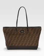 Stash your essentials in this roomy carryall, crafted in classic logo jacquard and finished with a chic logo nameplate.Leather shoulder strap, 10 drop Zip top closure One inside zip pocket Two inside open pockets Cotton lining 19W X 11H X 5D Made in Italy