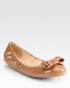 Patent leather scrunchy ballet flats with bow detail. Patent leather upperLeather liningRubber solePadded insoleImported