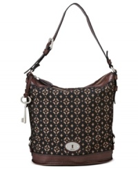 Simple and seriously chic, this classic bucket bag from Fossil reels in old school charm with a contemporary attitude. Jacquard signature print, complementary trim and signature hardware add depth and dimension, while the spacious interior stashes your everyday essentials with ease. Simple and seriously chic, this classic bucket bag from Fossil reels in old school charm with a contemporary attitude. Jacquard signature print, complementary trim and signature hardware add depth and dimension, while the spacious interior stashes your everyday essentials with ease.