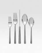 This exquisite stainless steel place setting combines form and function in its sleek, elegant lines.Stainless steelIncludes dinner fork, salad fork, dinner knife, soup spoon and teaspoonHand washImported