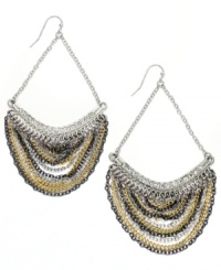 The girl's got swag! Stand tall in INC International Concepts' stylish earrings. Bold multicolored chains and pave-set glass accents create a dramatic, sweeping effect. Set in mixed metal. Approximate drop: 3-1/2 inches. The girl's got swag! Stand tall in INC International Concepts' stylish earrings. Bold multicolored chains and pave-set glass accents create a dramatic, sweeping effect. Set in mixed metal. Approximate drop: 3-1/2 inches.