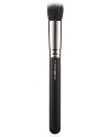A short, round, flat-topped brush ideal for the smooth, easy application of foundations, creams, emulsions, and select powder products. Features a blend of natural bristles and synthetic fibres.