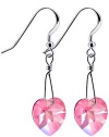 SCER458 Sterling Silver Pink Crystal Heart Earrings Made with Swarovski Elements