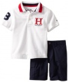 Tommy Hilfiger Boys 2-7 Matt Solid Polo Cargo Short 2 Piece Set, White, 4T