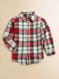 Rendered in warm brushed cotton twill, the classic plaid work shirt is ruggedly handsome.Pointed collarLong sleeves with barrel cuffsButton-frontButton-flap patch pocketPatch pocketShirttail hemCottonMachine washImported Please note: Number of buttons may vary depending on size ordered. Rendered in warm brushed cotton twill, the classic plaid work shirt is ruggedly handsome.Pointed collarLong sleeves with barrel cuffsButton-frontButton-flap patch pocketPatch pocketShirttail hemCottonMachine washImported Please note: Number of buttons may vary depending on size ordered.