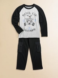 A raglan-sleeved, heathered cotton tee is ultra-cool with a vintage skull and guitar print for rebel-inspired style.CrewneckLong raglan sleevesPullover styleCottonMachine washImported A raglan-sleeved, heathered cotton tee is ultra-cool with a vintage skull and guitar print for rebel-inspired style.CrewneckLong raglan sleevesPullover styleCottonMachine washImported