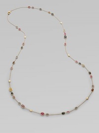 Beautiful sapphires in a multitude of colors set in radiant, hand engraved, 18k gold on a delicate link chain. Multi-color sapphires18k goldLength, about 36Lobster clasp closureMade in Italy