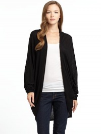 THE LOOKOpen frontLong dolman sleevesCircle hem THE FITAbout 37 from shoulder to hemTHE MATERIAL60% viscose/40% cottonCARE & ORIGINHand washImportedModel shown is 5'9½ (176cm) wearing US size Small. THE LOOKOpen frontLong dolman sleevesCircle hem THE FITAbout 37 from shoulder to hemTHE MATERIAL60% viscose/40% cottonCARE & ORIGINHand washImportedModel shown is 5'9½ (176cm) wearing US size Small.