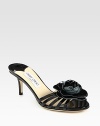EXCLUSIVELY AT SAKS. Strappy patent leather look with a kitten heel and oversized flower embellishment. Self-covered heel, 3 (75mm)Patent leather upperLeather lining and solePadded insoleMade in ItalyOUR FIT MODEL RECOMMENDS ordering one half size up as this style runs small. 