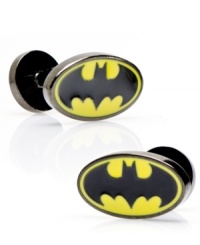 Celebrate one of the most popular comic heroes in history. The Batman Cufflinks showcase the iconic black and yellow logo of the Caped Crusader in bold enamel on a gun metal setting. Celebrate one of the most popular comic heroes in history. The Batman Cufflinks showcase the iconic black and yellow logo of the Caped Crusader in bold enamel on a gun metal setting.