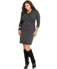 Freshen your style for the season with AGB's plus size sweater dress, featuring a chic wrap front. Freshen your style for the season with AGB's plus size sweater dress, featuring a chic wrap front.