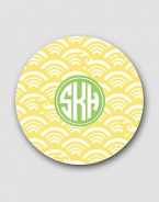 Transform your dinner table or buffet with a set of personalized, virtually break-proof plates. A colorful pattern fits into everyday and celebratory occasions alike. Set of 4 Each: 10 diam Melamine; dishwasher safe Made in USA FOR PERSONALIZATION Select a quantity, then scroll down and click on PERSONALIZE & ADD TO BAG to choose and preview your personalization options. Please allow 2 weeks for delivery.