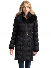 THE LOOKPuffer designQuilted detailsStand and fold-over collarRemovable rabbit fur collar Concealed front zip and snap closureRuched elastic belt with buckle closureSide zip pocketsTHE FITAbout 35 from shoulder to hemTHE MATERIALNylonContrast: acrylicFill: down/waterfowl Fur: dyed rabbit Fully linedCARE & ORIGINMachine washImportedFur origin: ChinaModel shown is 5'11 (180cm) wearing US size Small. THE LOOKPuffer designQuilted detailsStand and fold-over collarRemovable rabbit fur collar Concealed front zip and snap closureRuched elastic belt with buckle closureSide zip pocketsTHE FITAbout 35 from shoulder to hemTHE MATERIALNylonContrast: acrylicFill: down/waterfowl Fur: dyed rabbit Fully linedCARE & ORIGINMachine washImportedFur origin: ChinaModel shown is 5'11 (180cm) wearing US size Small.