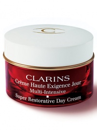 Look as young as you feel with Super Restorative Day Cream. This rich, high performance cream helps replenish, lift and illuminate skin challenged by natural hormonal changes due to the aging process. Formulated with exclusive Vegetal Micro-Pearls, it helps smooth-out wrinkles in just a few hours. Day after day, skin appears firmer and better toned. 1.7 oz. Look as young as you feel with Super Restorative Day Cream. This rich, high performance cream helps replenish, lift and illuminate skin challenged by natural hormonal changes due to the aging process. Formulated with exclusive Vegetal Micro-Pearls, it helps smooth-out wrinkles in just a few hours. Day after day, skin appears firmer and better toned. 1.7 oz.