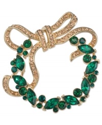A sign most welcome. This wreath-shaped brooch from Carolee is crafted from gold-tone mixed metal with green and gold-tone details for an inviting approach. Approximate diameter: 2-1/4 inches. A sign most welcome. This wreath-shaped brooch from Carolee is crafted from gold-tone mixed metal with green and gold-tone details for an inviting approach. Approximate diameter: 2-1/4 inches.