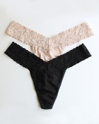 Hanky Panky modal mid rise thong. A rayon modal mid rise thong with soft stretch lace detail and cotton gusset.