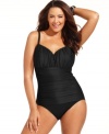 Go ahead, flatter yourself! This chic one-piece plus size swimsuit from Miraclesuit flaunts allover ruching and body control for a streamlined look.
