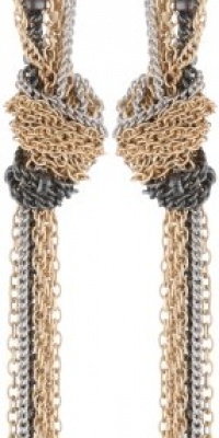 BCBGeneration Rhodium Plated Tri-Tone Knot Fringe Drop Earrings, 1.75