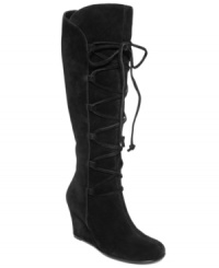 Walk tall in comfort. The Plum Sauce boots by Aerosoles features a detailed lace-up vamp and flexible rubber sole. Walk tall in comfort. The Plum Sauce boots by Aerosoles features a detailed lace-up vamp and flexible rubber sole.