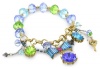 Betsey Johnson Iconic Blue Lagoon Crystal Bow Multi-Charm Half Stretch Bracelet