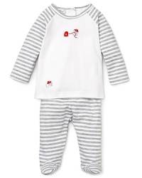 With snappy stripes and embroidered firefighter puppies, this top and footed pant set is four-alarm cute. With snappy stripes and embroidered firefighter puppies, this top and footed pant set is four-alarm cute.