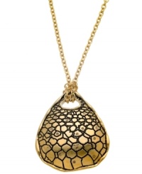 Snake charmer. Embossed python adds exotic elegance to this striking pendant necklace from T Tahari. Embellished with sparkling Colorado crystals, it's crafted in antique gold tone mixed metal. Approximate length: 32 inches + 3-inch extender. Approximate drop: 2-1/2 inches. Snake charmer. Embossed python adds exotic elegance to this striking pendant necklace from T Tahari. Embellished with sparkling Colorado crystals, it's crafted in antique gold tone mixed metal. Approximate length: 32 inches + 3-inch extender. Approximate drop: 2-1/2 inches.