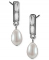 Postmodern panache. Carolee's drop earrings, crafted from silver-tone mixed metal, raise the bar with glass pearls and glass stones contributing to the sleek style. Approximate drop: 1-1/4 inches.