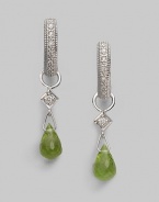 18K white gold shimmers with a diamond accent and vibrant peridot briolette drop.Diamond, 0.03 tcw Peridot 18K white gold Length, about ½ Imported Please note: Hoop earrings sold separately. 