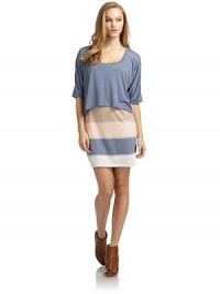 THE LOOKAttached crop tee layered over a tank dressScoopneckShort sleevesLayered stripe hemTHE FITAbout 32 from shoulder to hemTHE MATERIALSelf: polyester/rayonContrast: cotton/modalCARE & ORIGINMachine washImportedModel shown is 5'8 (172½cm) wearing US size Small. THE LOOKAttached crop tee layered over a tank dressScoopneckShort sleevesLayered stripe hemTHE FITAbout 32 from shoulder to hemTHE MATERIALSelf: polyester/rayonContrast: cotton/modalCARE & ORIGINMachine washImportedModel shown is 5'8 (172½cm) wearing US size Small.