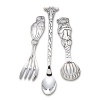 Everyone loves a safari theme! This delightfully designed silverplated set turns ordinary utensils into fun jungle animals. Includes Giraffe Fork, Cheetah Spoon and Alligator Knife.