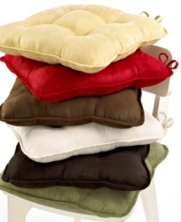 Make any seat the best in the house with soft and cozy chair cushions from Waverly. Tufted detail, piped edges and coordinating ties in a rich chocolate hue will update your dining area with effortless style. Make any seat the best in the house with soft and cozy chair cushions from Waverly. Tufted detail, piped edges and coordinating ties in a rich chocolate hue will update your dining area with effortless style.