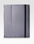 Hinged leather cover folds back to create a stable easle, allowing you to work horizontally or vertically. Four inner leather-wrapped corners and a chamois-cloth lining secure and protect your iPad.Hand-crafted leather8W X 9¾HMade in USA