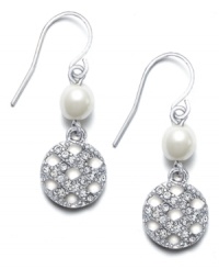 Polished and poised - the High Society earrings from Lauren by Ralph Lauren are in a league all their own. Shimmering glass pearls (6 mm) combine with glass-accented basket weave charms for a look of pure elegance. Setting and fish wire backing crafted in silver tone mixed metal. Approximate drop: 1 inch. Approximate diameter: 1/2 inch.