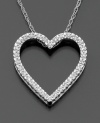 The tried and true is well received with this beautiful diamond necklace. Stunning diamond heart pendant is in great form with a stunning array of round-cut diamonds (1/10 ct. t.w.) set in 14k white gold. hain is 18 inches. Pendant drop is 3/4 inch.