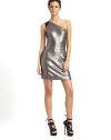 Sexy sequined number adorned with a one shoulder lambskin strap for a glamorous cocktail option.Asymmetrical neckline Single lambskin shoulder strap Princess seams Side zipper About 32½ from shoulder to hem Cotton Spot clean Imported