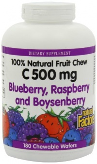 Natural Factors Vitamin C Blueberry, Raspberry, Boysenberry Chewables 500mg Wafers, 180-Count Natural Factors Vitamin C Blueberry, Raspberry, Boysenberry Chewables 500mg Wafers, 180-Count