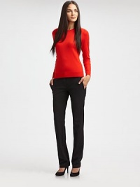 Attention to fit is key in this impeccably-tailored straight-leg silhouette, crafted from lightest wool crepe with just a hint of stretch.Tab-front waistBelt loopsZip-flyFlat frontSlash pocketsBack welt pocketsRise, about 8Inseam, about 3496% wool/4% elastaneDry cleanImported of Italian fabricModel shown is 5'10½ (179cm) wearing US size 4. Attention to fit is key in this impeccably-tailored straight-leg silhouette, crafted from lightest wool crepe with just a hint of stretch.Tab-front waistBelt loopsZip-flyFlat frontSlash pocketsBack welt pocketsRise, about 8Inseam, about 3496% wool/4% elastaneDry cleanImported of Italian fabricModel shown is 5'10½ (179cm) wearing US size 4.