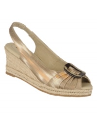 A summer classic to steal the show. The Bina wedges by Naturalizer feature lovely ruched fabric, a buckle detail and espadrille wedge heel. A summer classic to steal the show. The Bina wedges by Naturalizer feature lovely ruched fabric, a buckle detail and espadrille wedge heel.