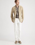 Cutting edge style is an understatement when is comes to this remarkably, smooth suede two-button blazer, tailored with casual, elegance in mind.ButtonfrontWaist flap pocketsAbout 31 from shoulder to hemSuedeDry cleanImported