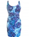 SUZI CHIN Scoop Neck Ruched Sleeveless Dress-BLUE/MULTI-6P